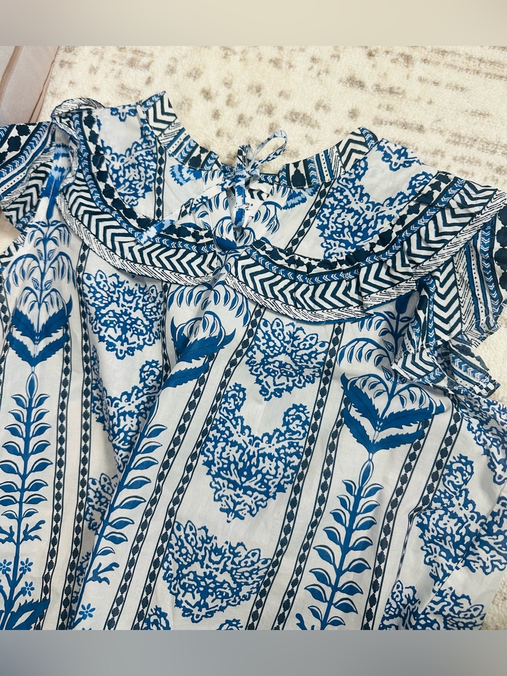 Girls Blue Floral Ruffle Top - Picture 3 of 9